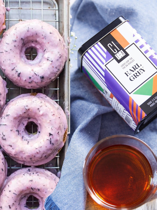 Earl Grey donuts on rack