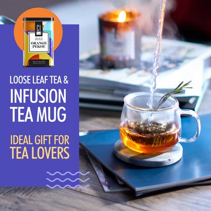 Thé Orange Pekoe et tasse à thé avec infuseur, coffret cadeau de thé