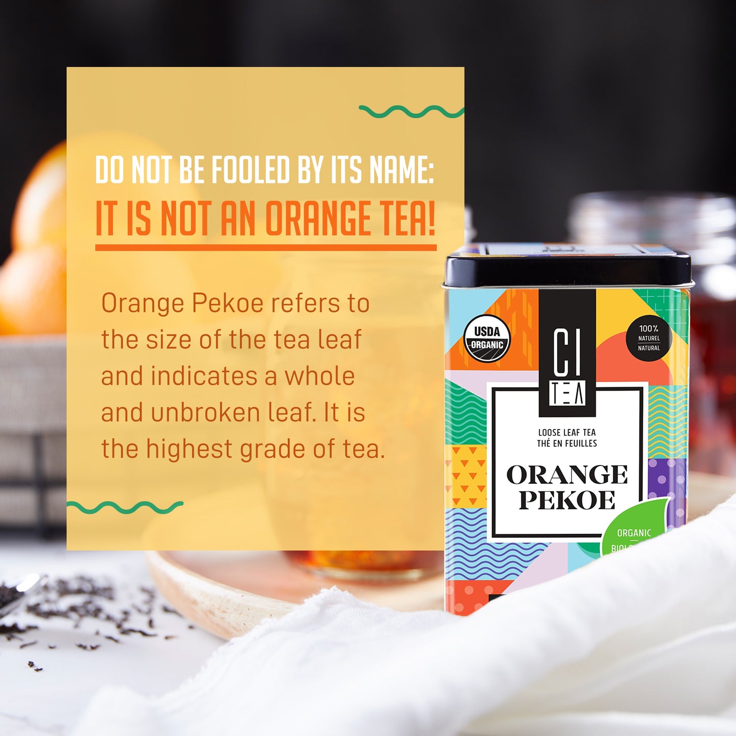 Lot de deux feuilles de thé en vrac Orange Pekoe biologique