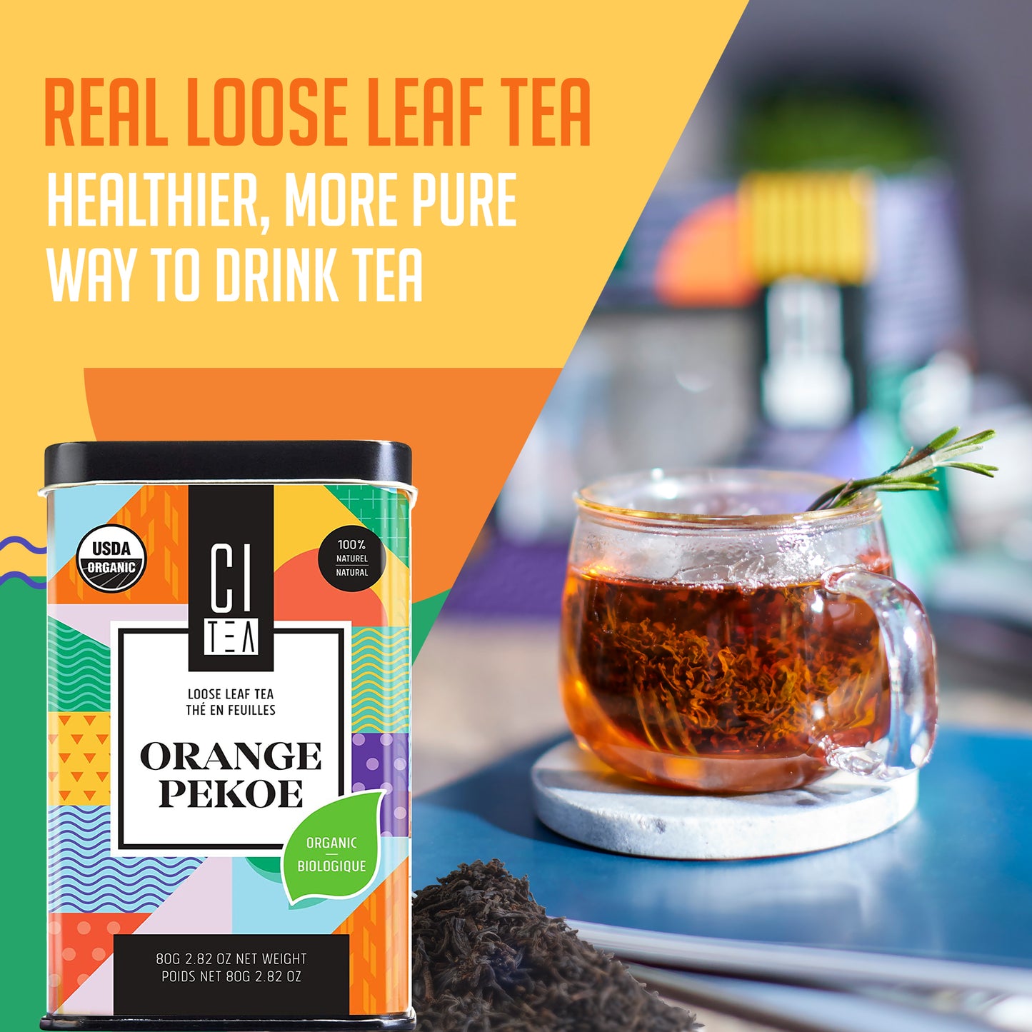 Lot de deux feuilles de thé en vrac Orange Pekoe biologique
