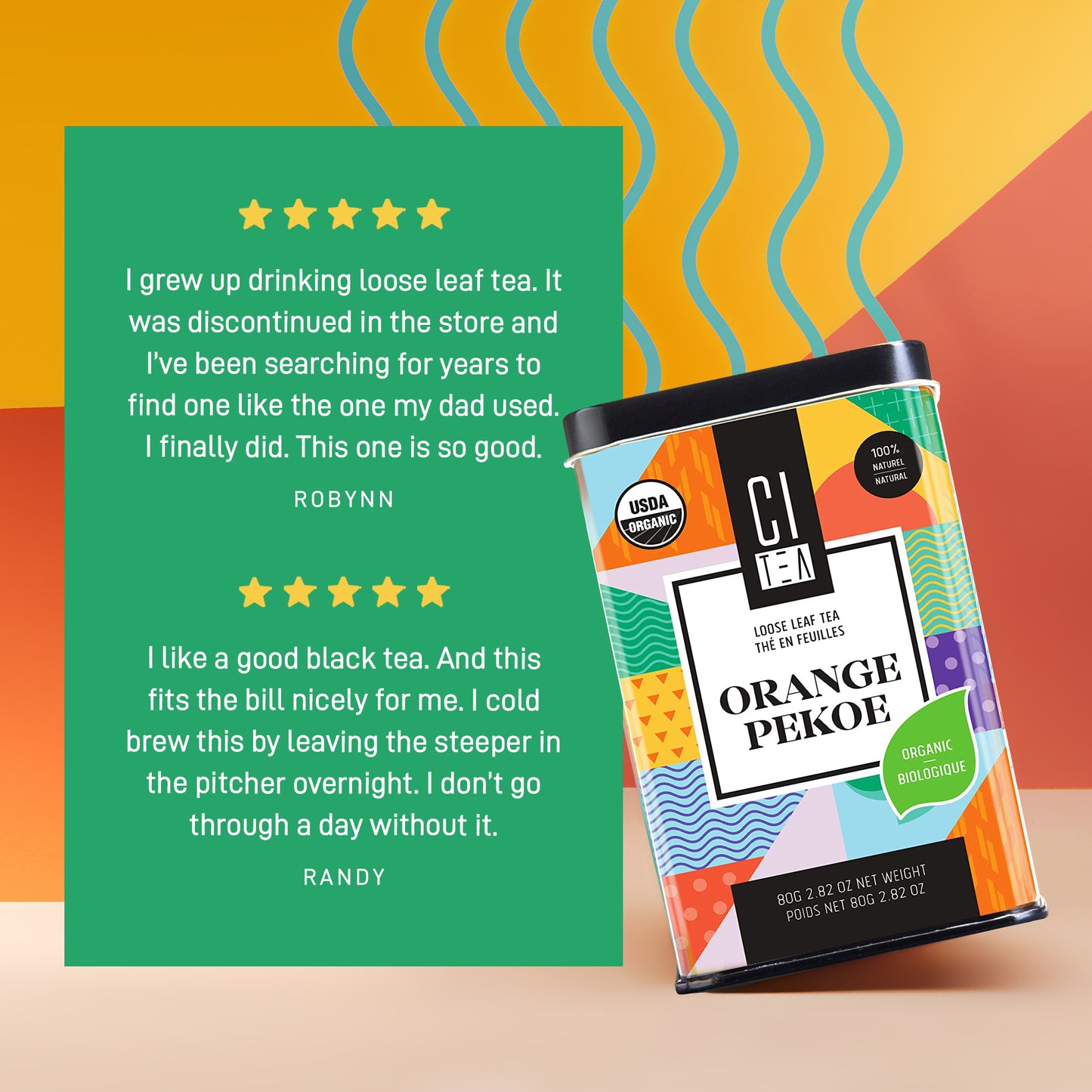 Lot de deux feuilles de thé en vrac Orange Pekoe biologique