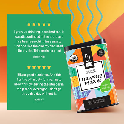 Lot de deux feuilles de thé en vrac Orange Pekoe biologique
