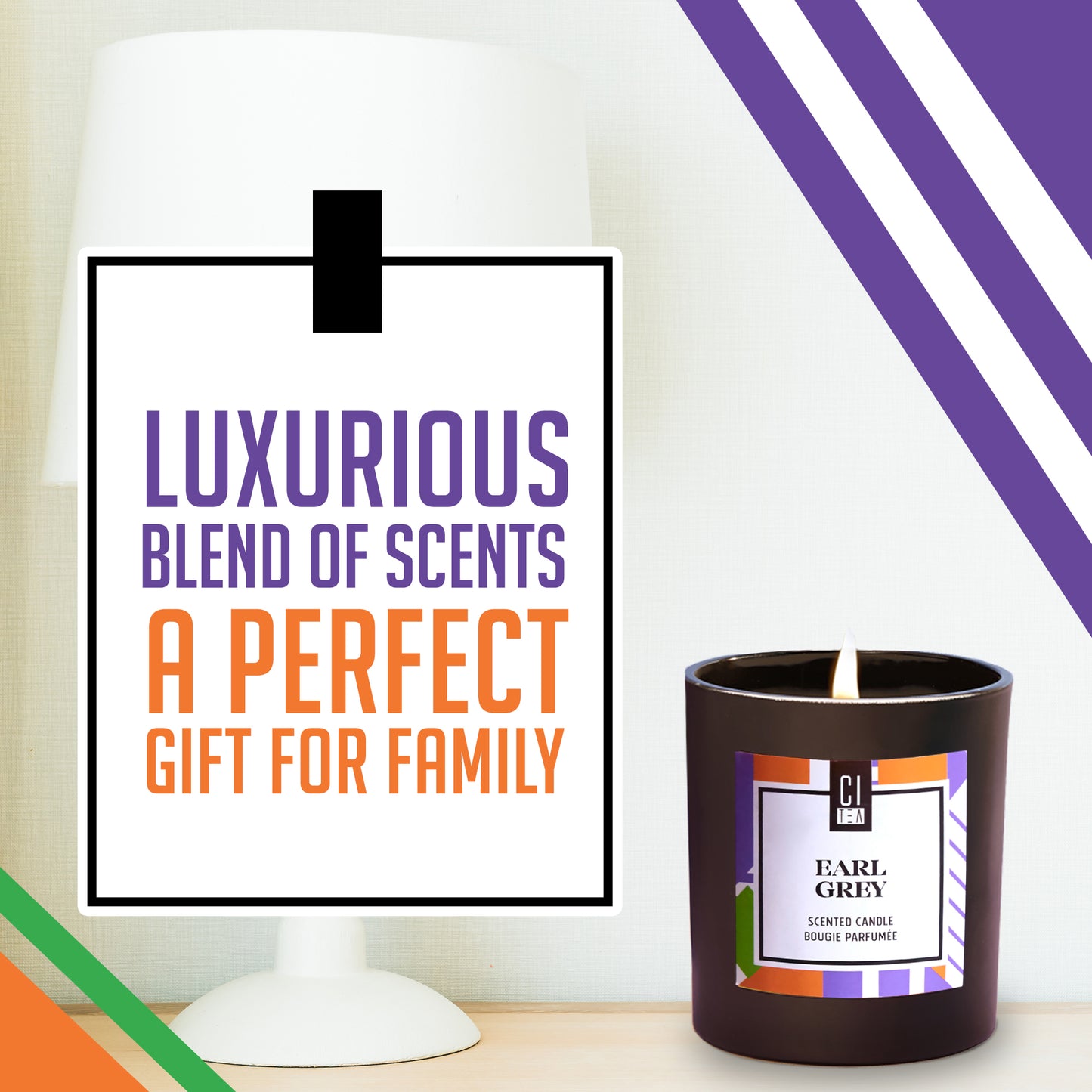 Bougie en cire de soja au parfum de thé Earl Grey - Bergamote et rose - 8 oz