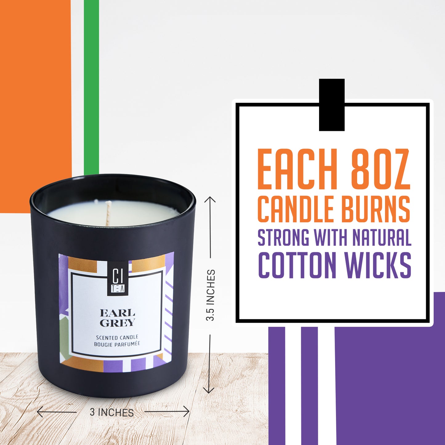 Bougie en cire de soja au parfum de thé Earl Grey - Bergamote et rose - 8 oz