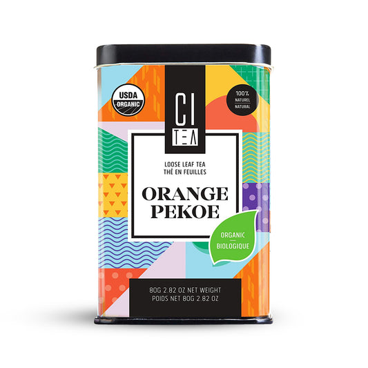 Orange Pekoe organic loose leaf tea by Citea in tin box